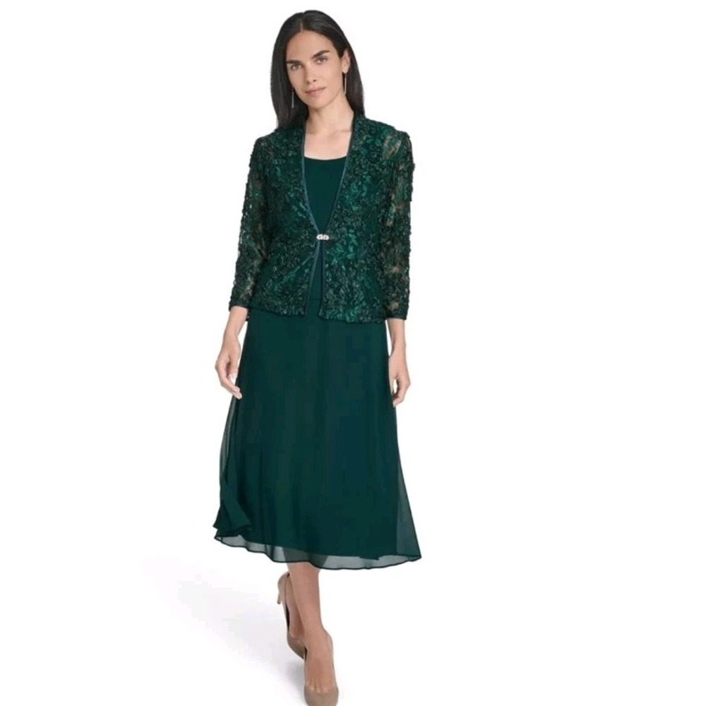 Vintage Karen Laurence Maxi Dress Sequin Jacket Kiss Closure Evening Gown MOB